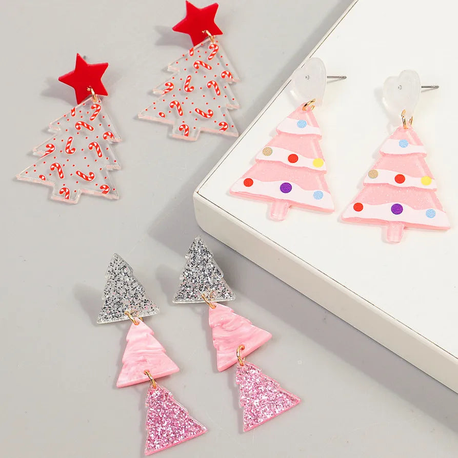 Glitter Acrylic Christmas Tree Earrings