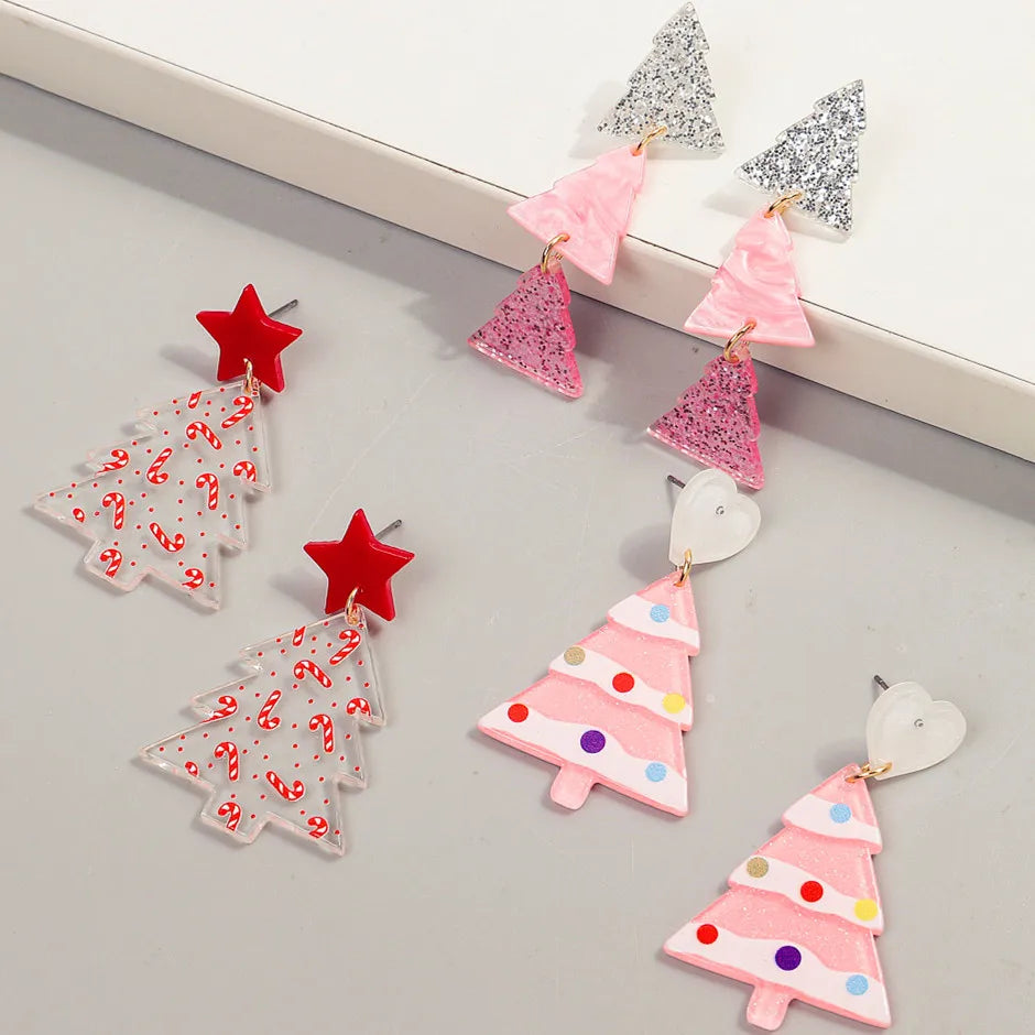 Glitter Acrylic Christmas Tree Earrings