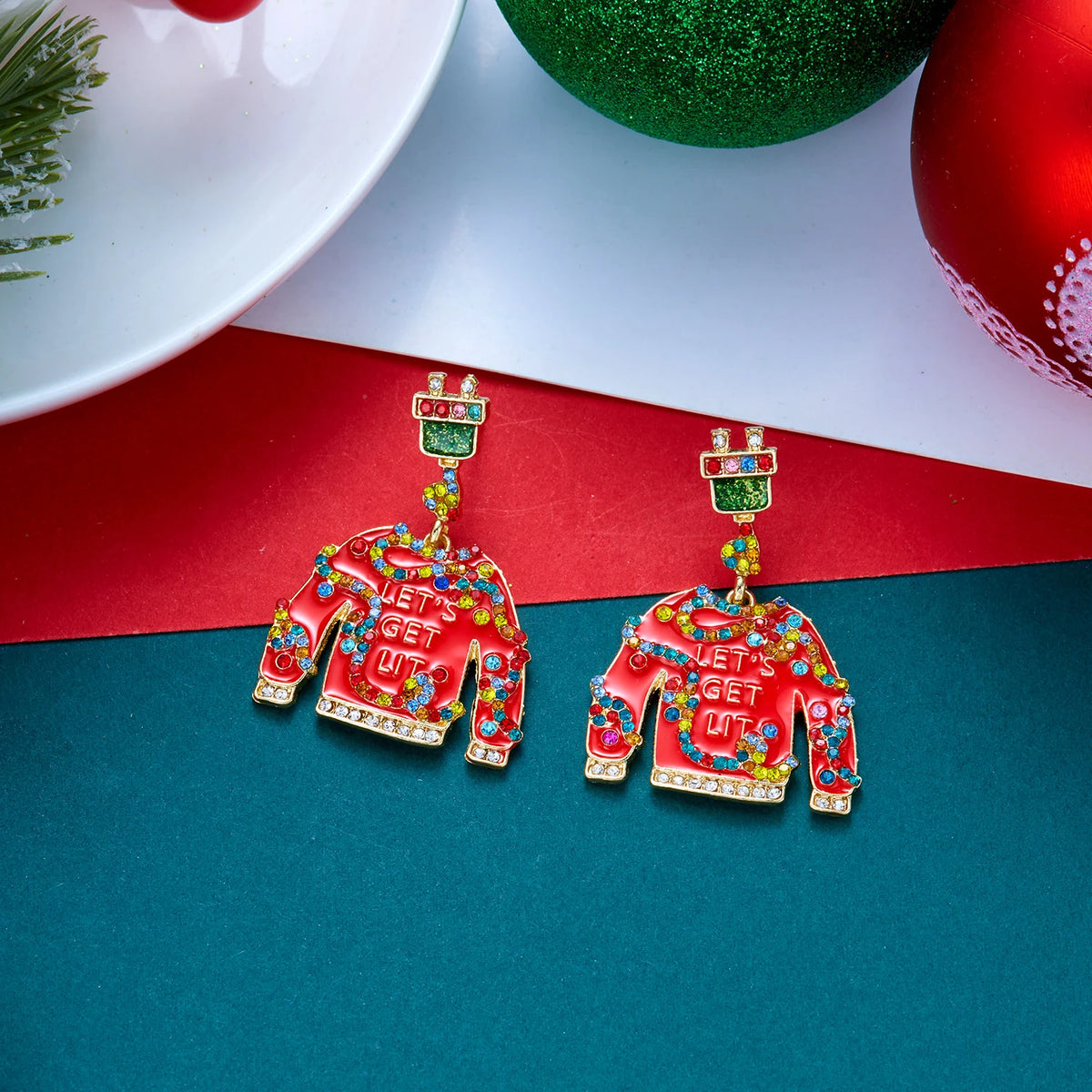 Festive Rhinestone Ornament Earrings