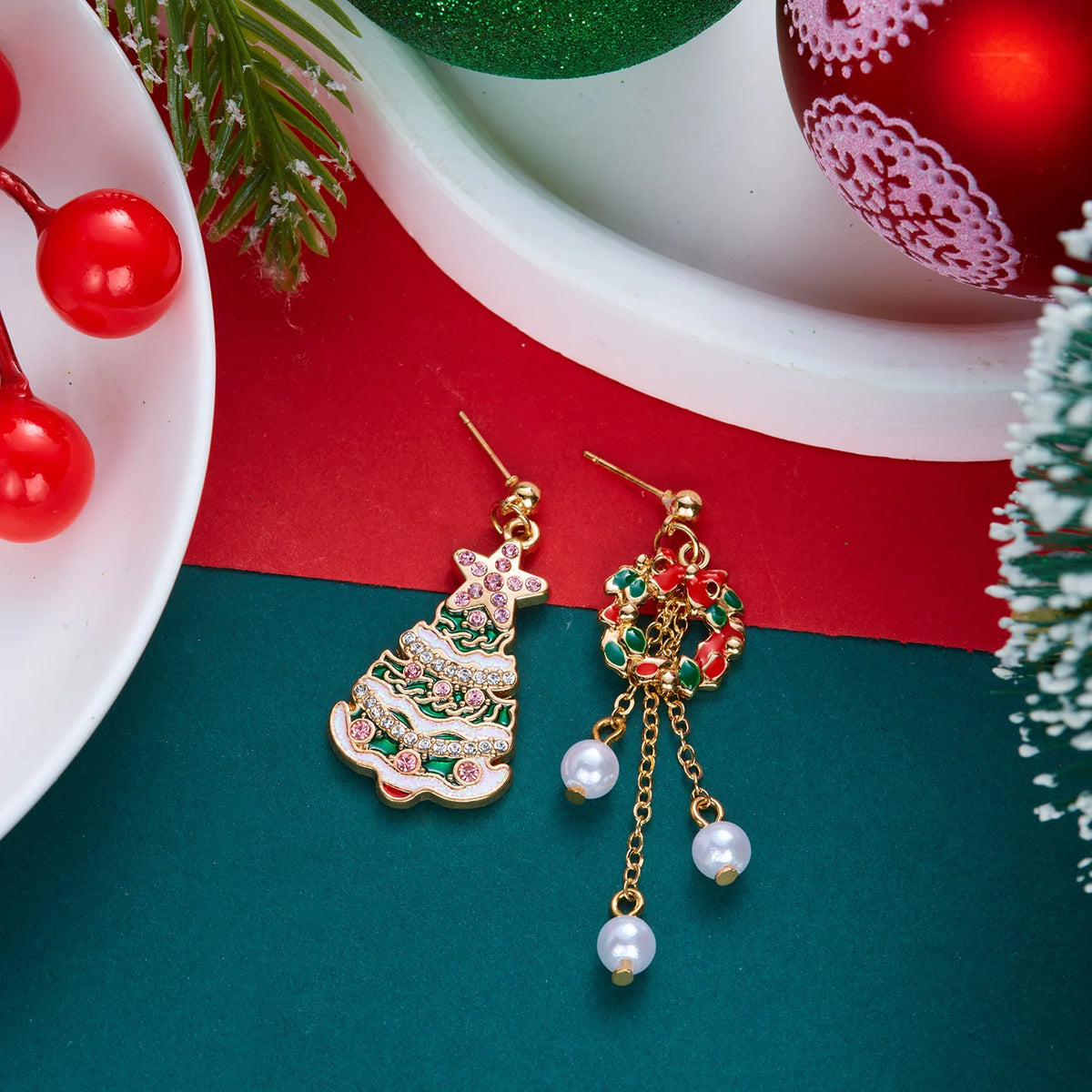 Christmas Bow & Tassel Drop Earrings