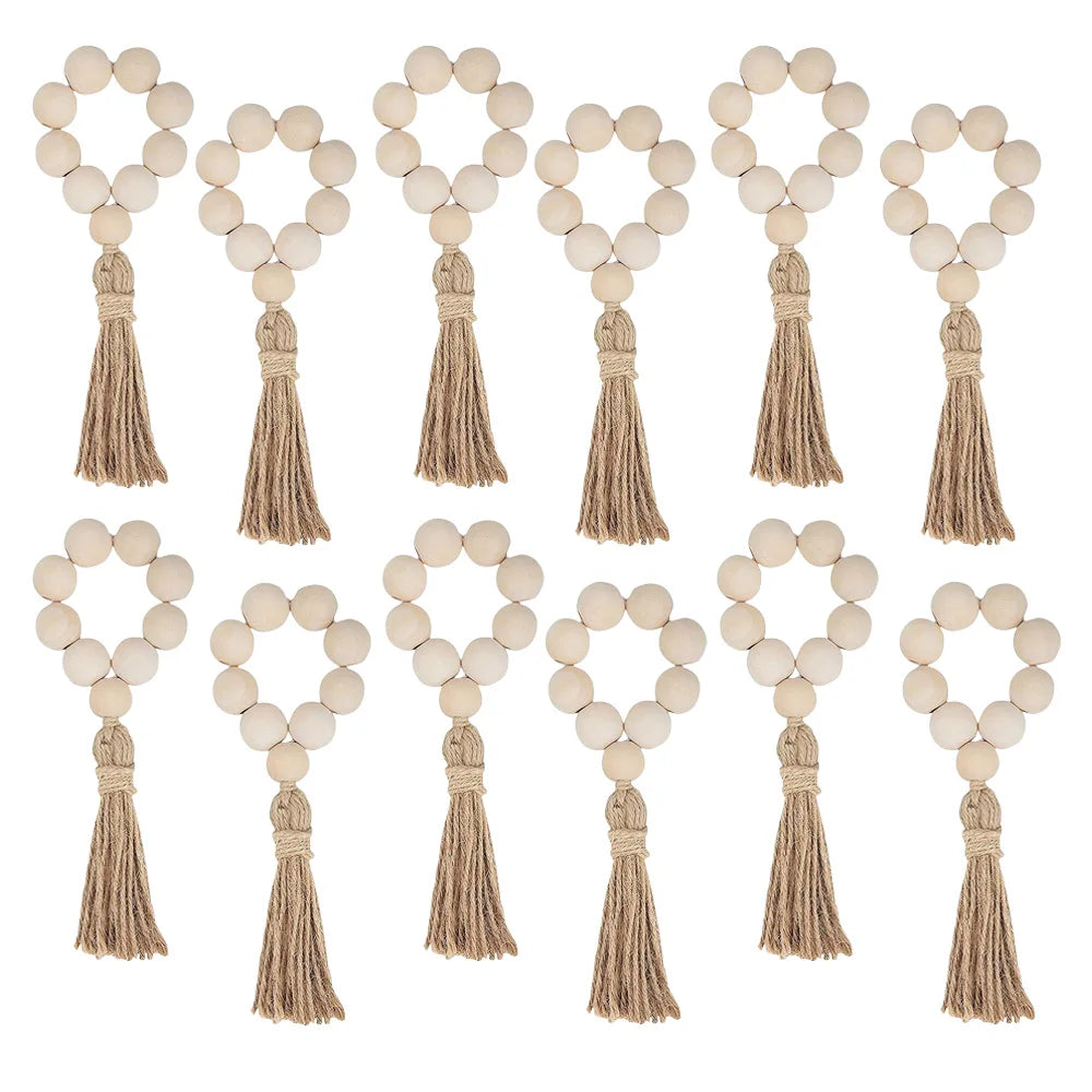 Wood Bead & Tassel Napkin Rings