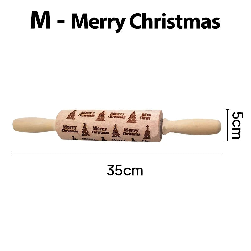 Christmas Patterned Wooden Rolling Pin