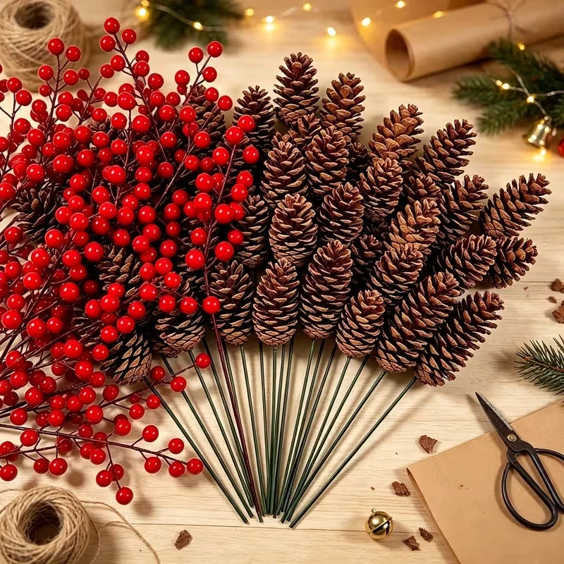 Pinecone and Red Berry Craft Picks
