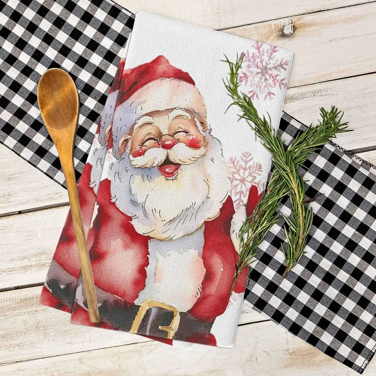 Santa & Snowflake Kitchen Towels — Set of 2