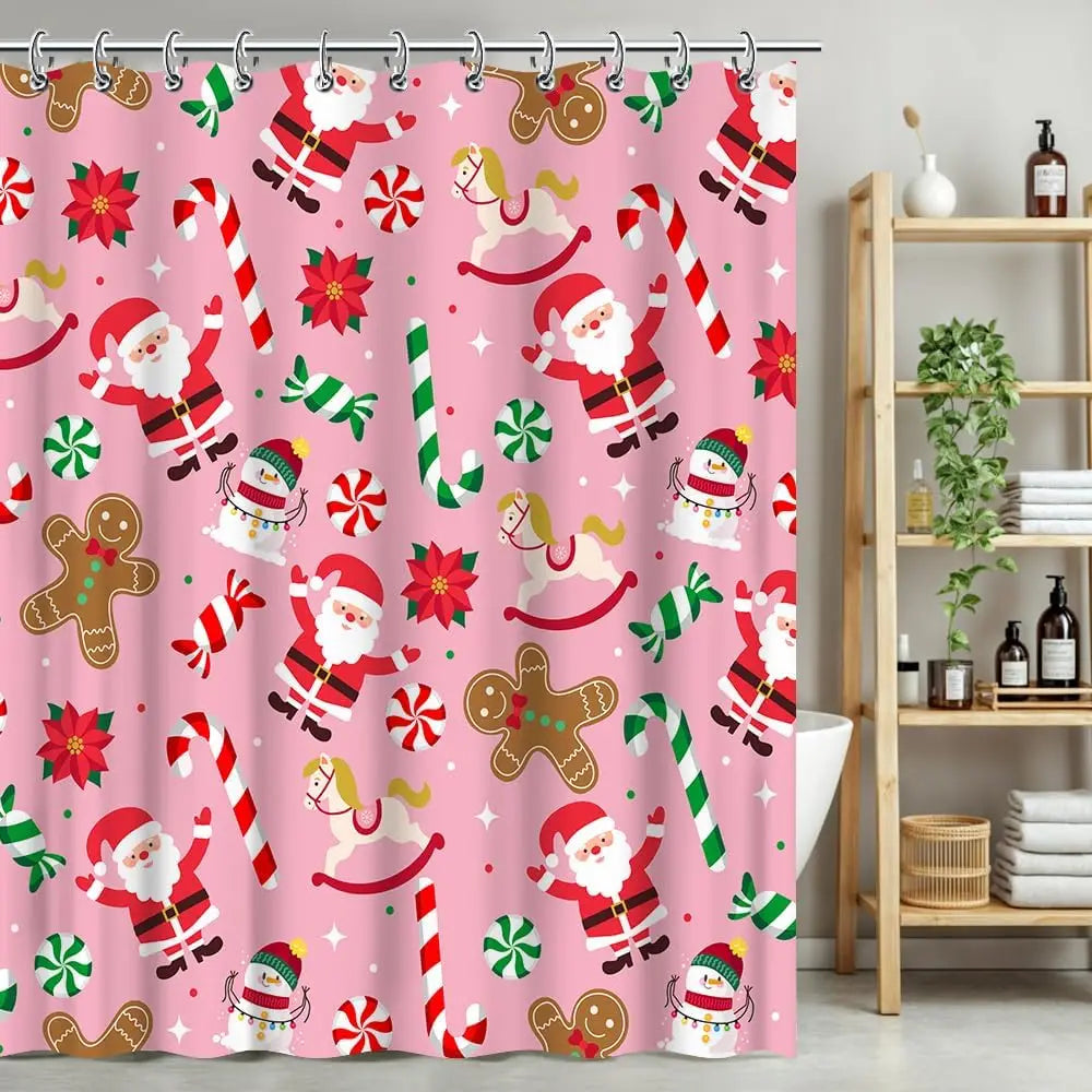 Pink Gingerbread Christmas Shower Curtain