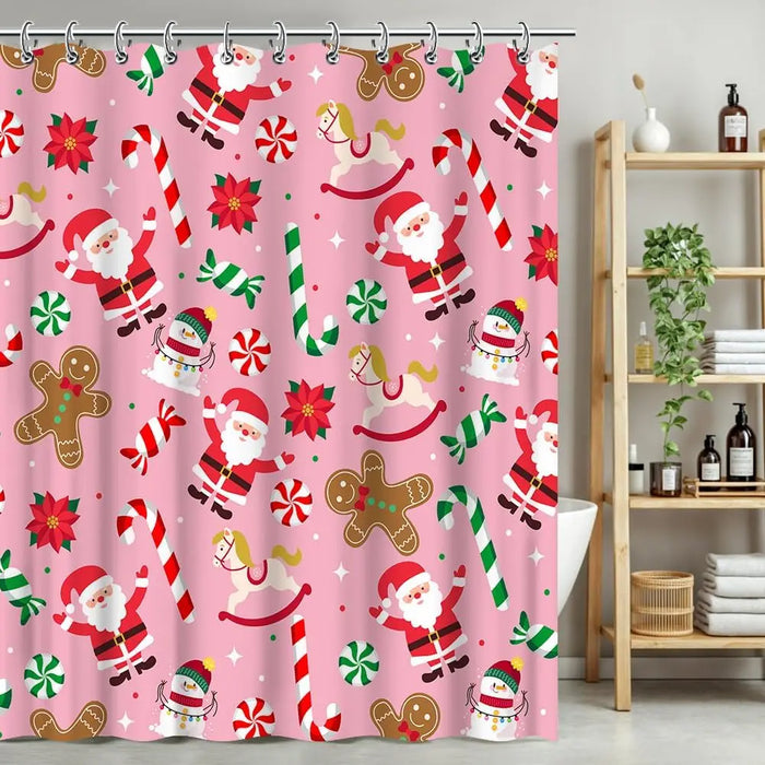Pink Gingerbread Christmas Shower Curtain