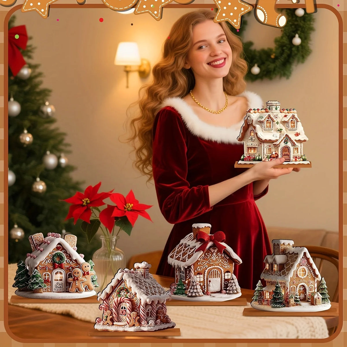 Gingerbread House Tabletop Decorations — Set of 5