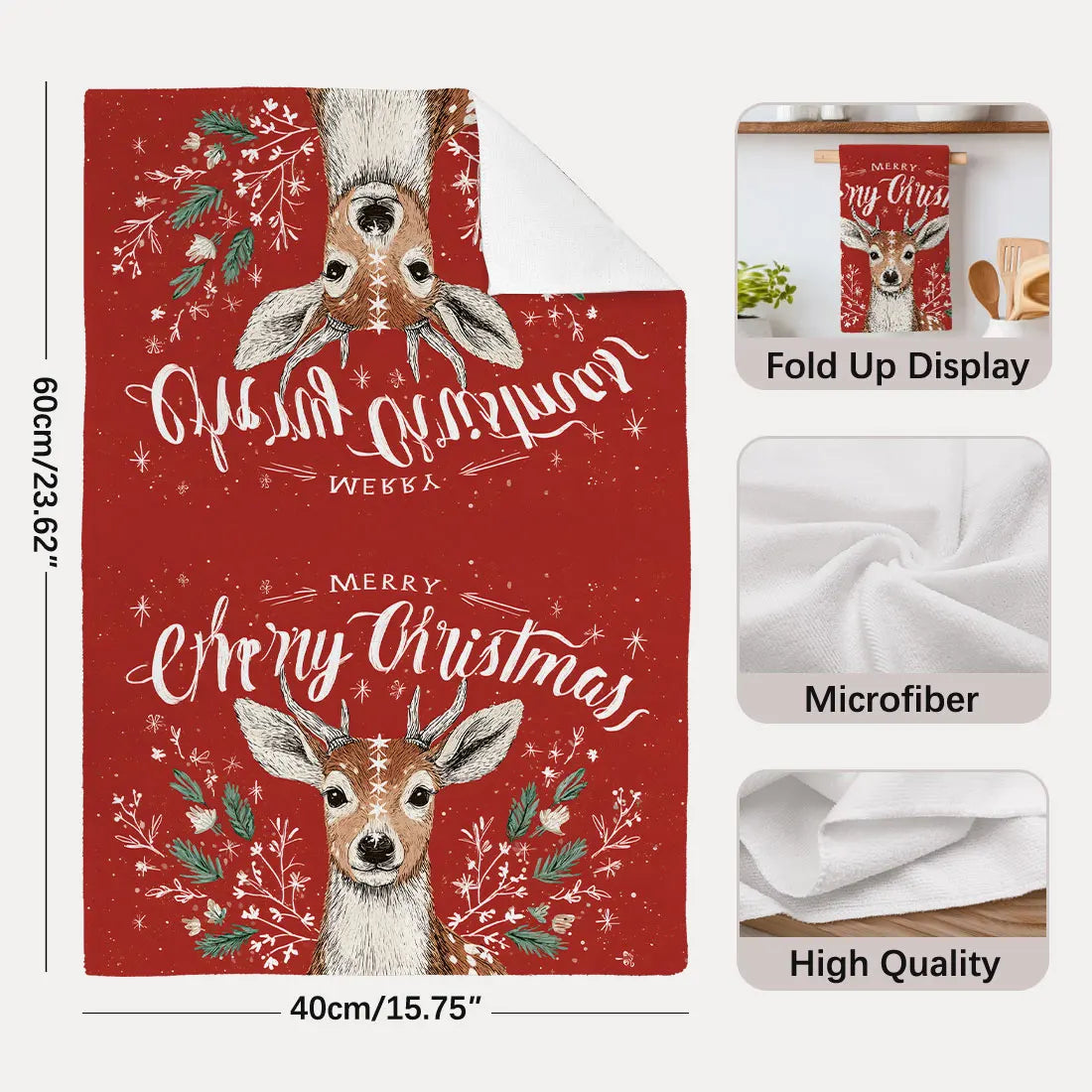 Red Reindeer Christmas Kitchen Towels — Set of 2