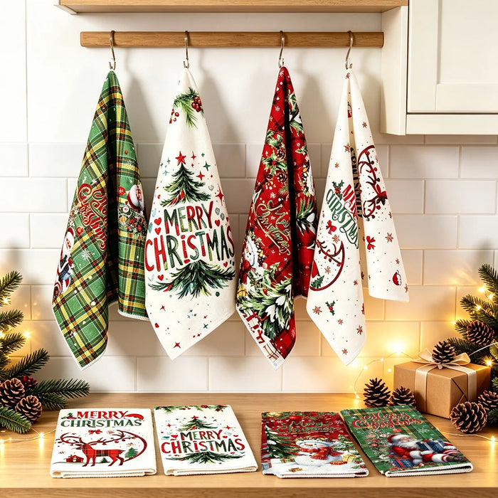 Christmas Checkered Dish Towels — Set of 4