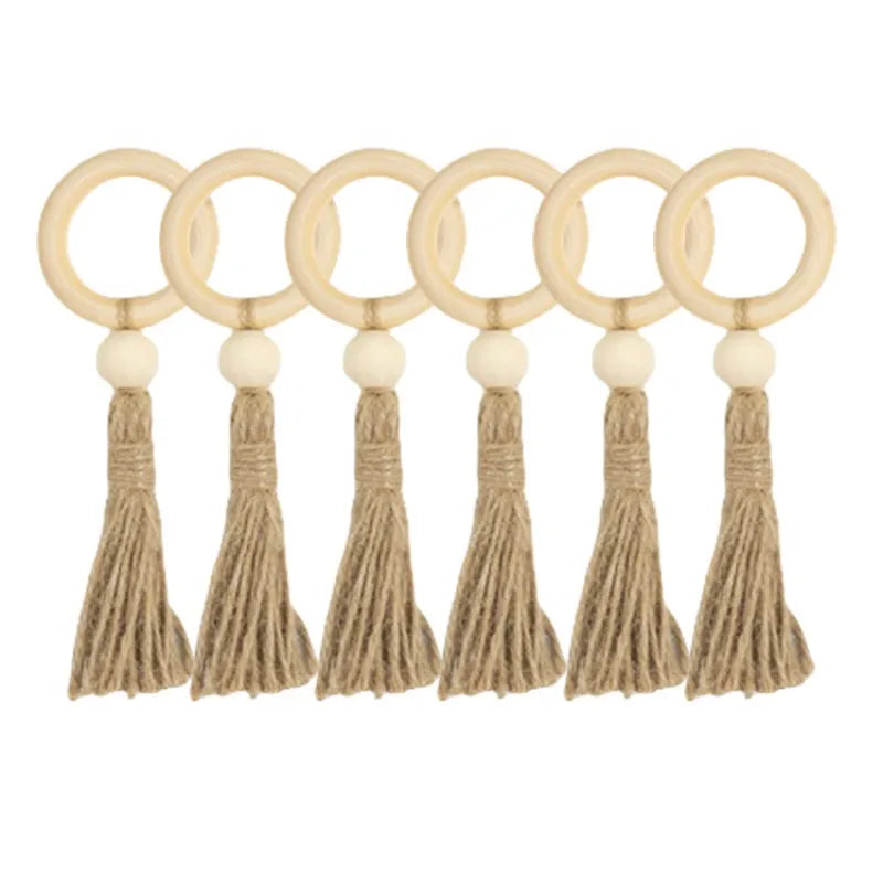Wood Bead & Tassel Napkin Rings