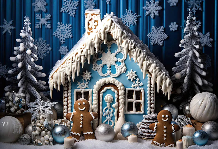 Winter Gingerbread House Photo Backdrop