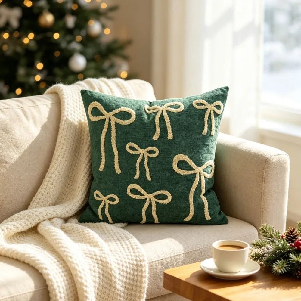 Green Christmas Motif Pillow Cover