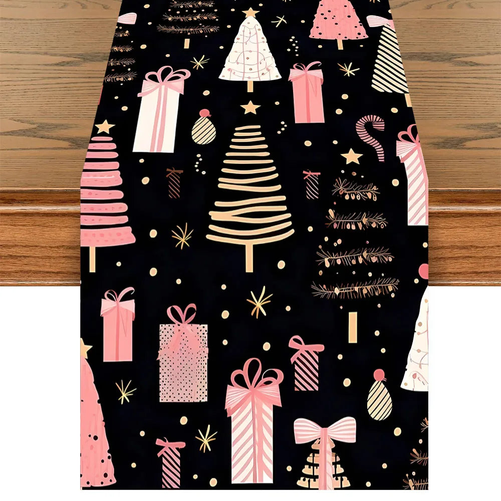 Pink Christmas Tree & Gift Table Runner