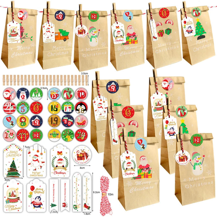 Christmas Advent Paper Gift Bag Kit — 24 Bags
