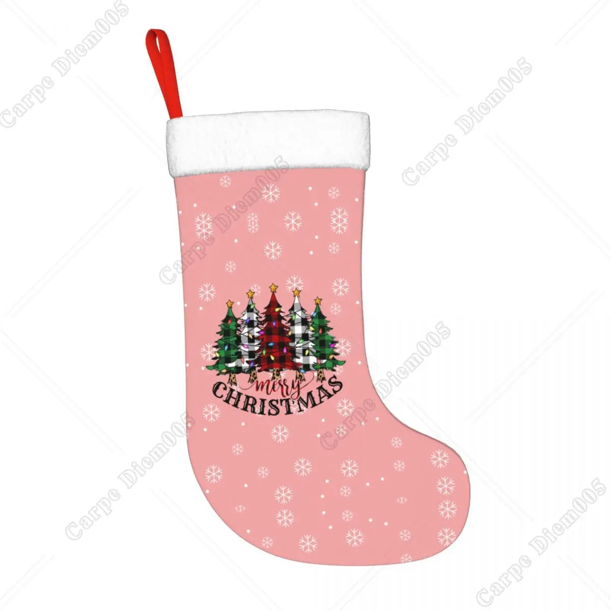 Pink Snowflake and Tree Christmas Stocking