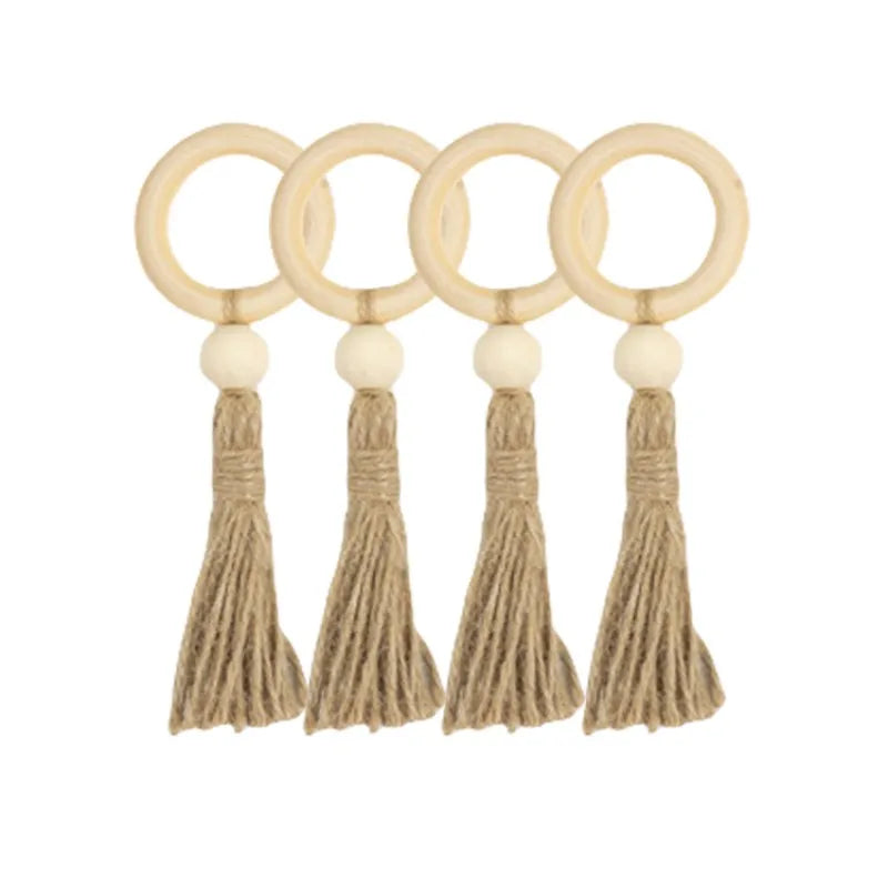 Wood Bead & Tassel Napkin Rings