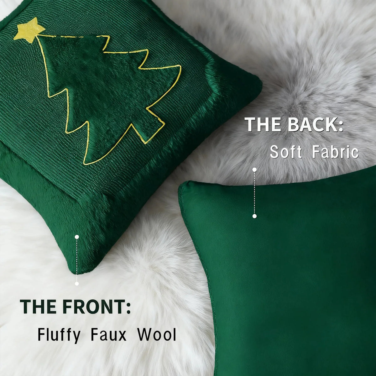 Embroidered Star & Christmas Tree Pillow Cover