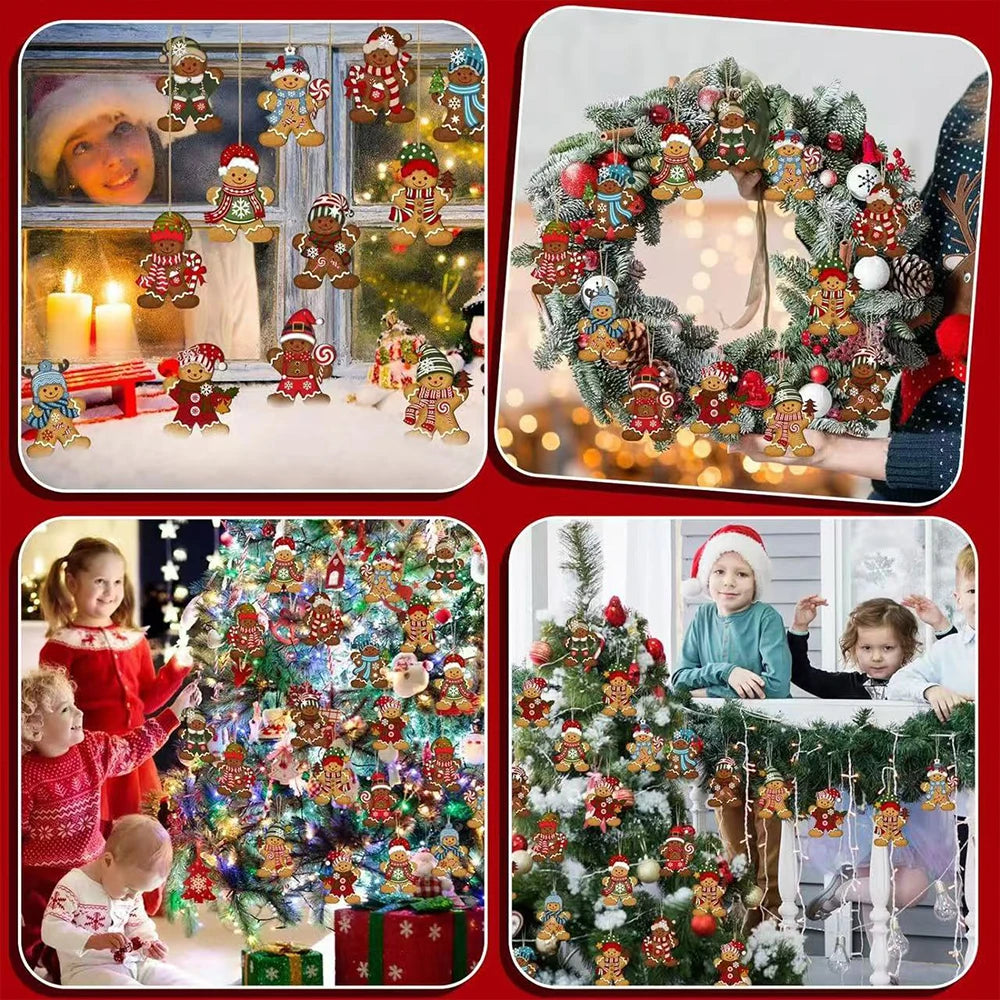 Wooden Gingerbread Character Ornaments — Set of 12