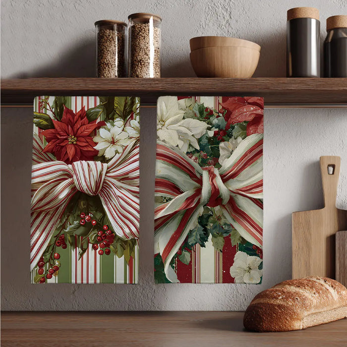 Vintage Christmas Floral Kitchen Towels — Set of 2