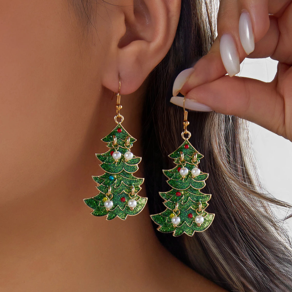 Rhinestone Christmas Tree Drop Earrings