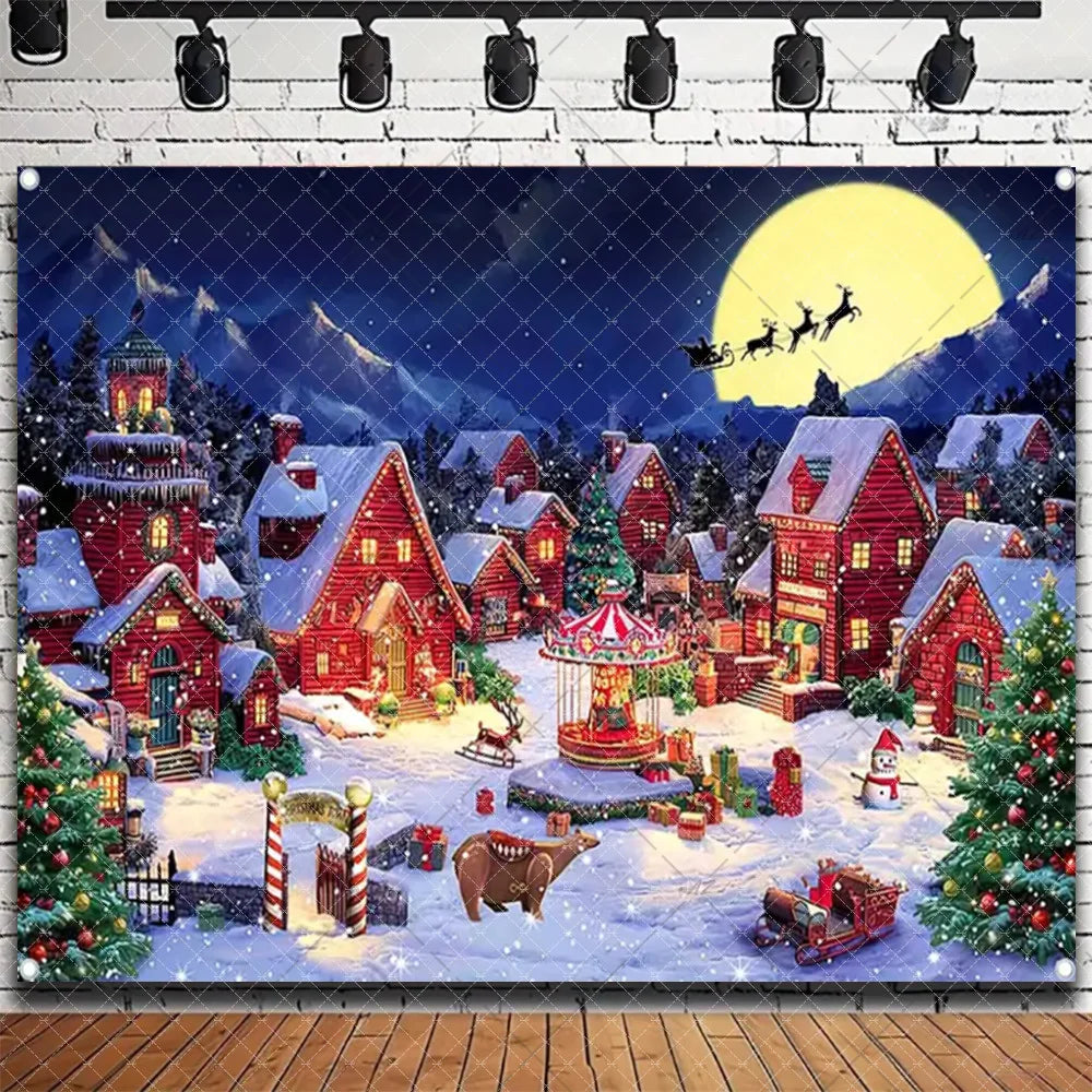 Santa & Fireplace Christmas Photo Backdrop