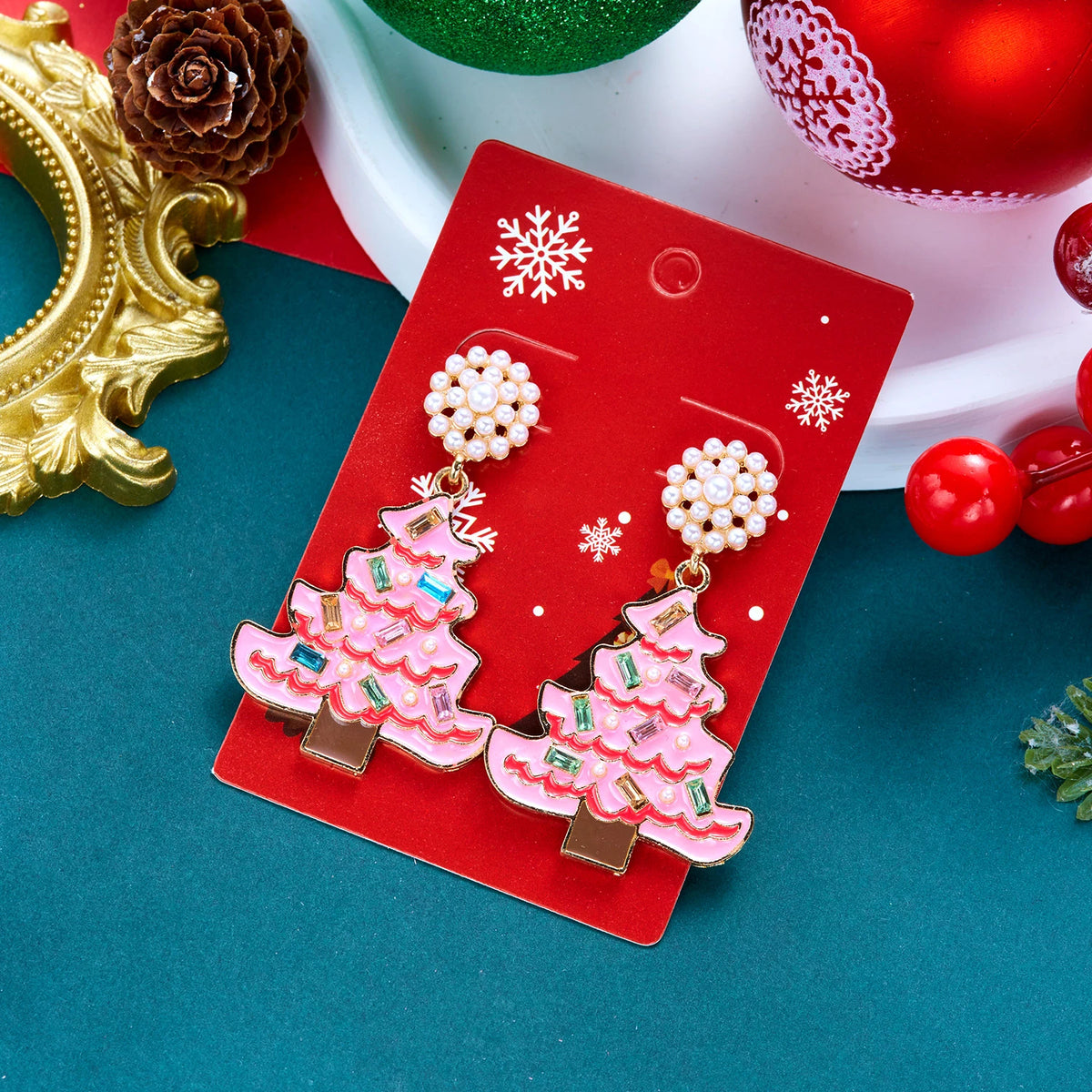Rhinestone Christmas Tree Drop Earrings