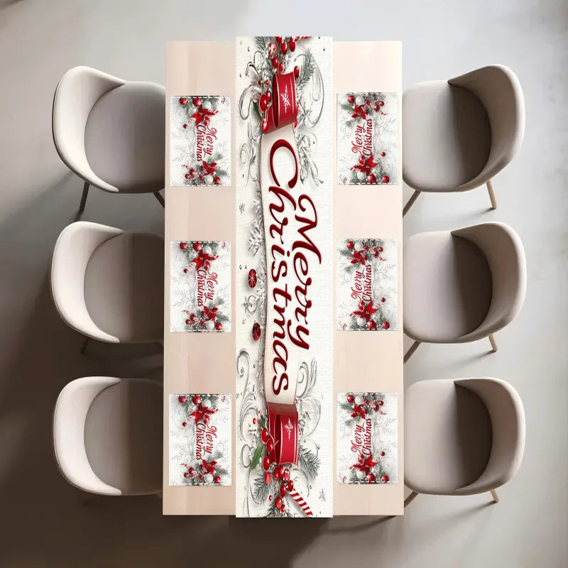 Christmas Placemat & Table Runner Set — 7 Pieces