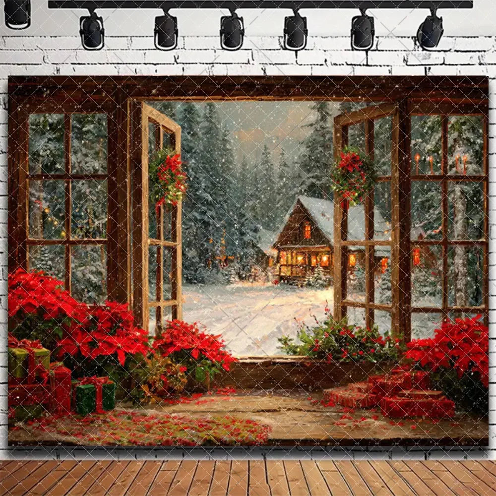 Santa & Fireplace Christmas Photo Backdrop