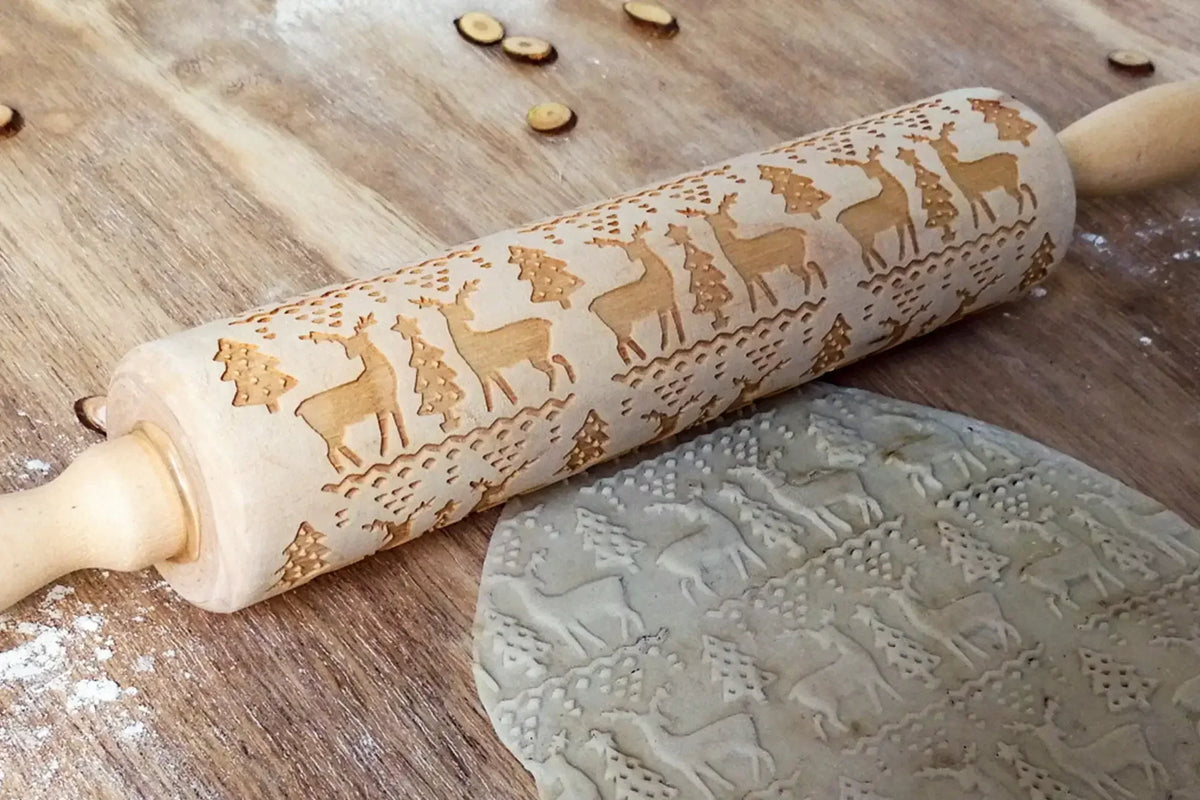 Christmas Patterned Wooden Rolling Pin