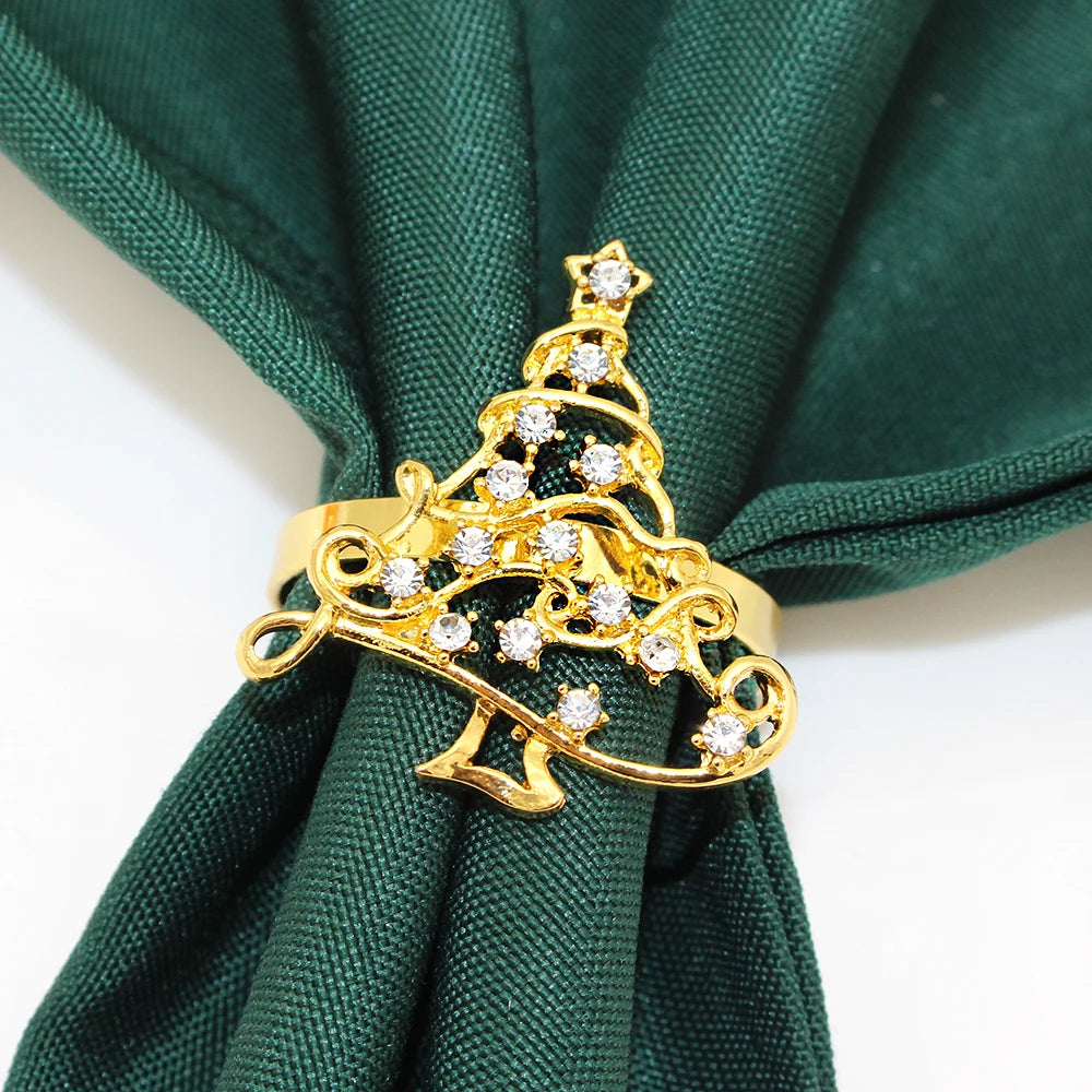 Rhinestone Christmas Napkin Rings — Set of 6