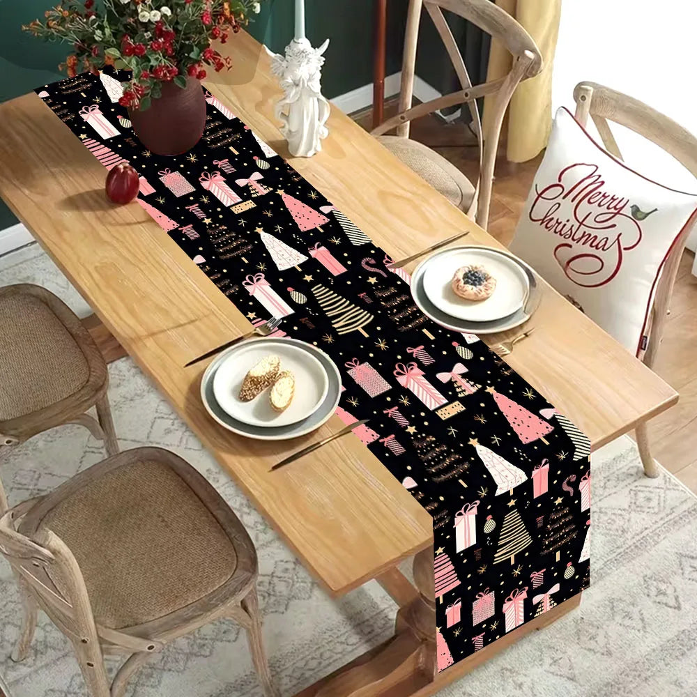 Pink Christmas Tree & Gift Table Runner