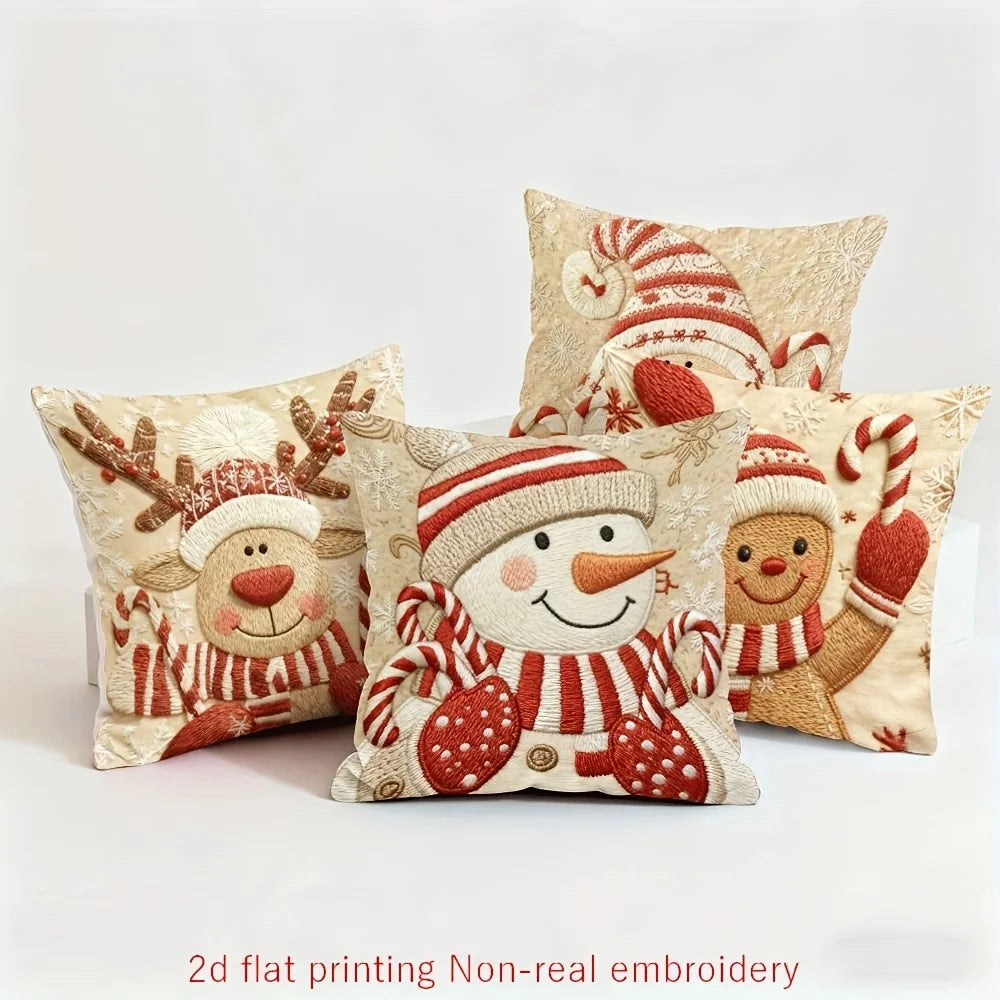 Reindeer & Candy Cane Pillow Cover