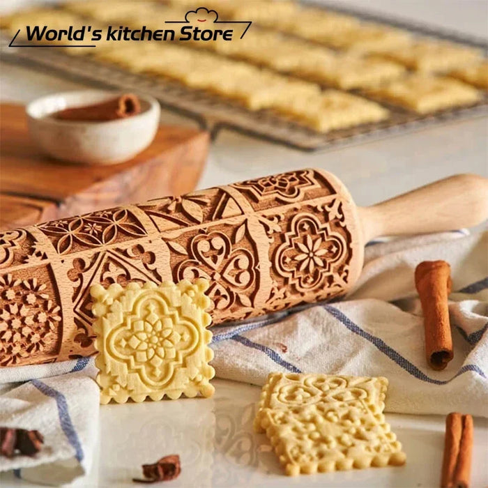 Christmas Patterned Wooden Rolling Pin