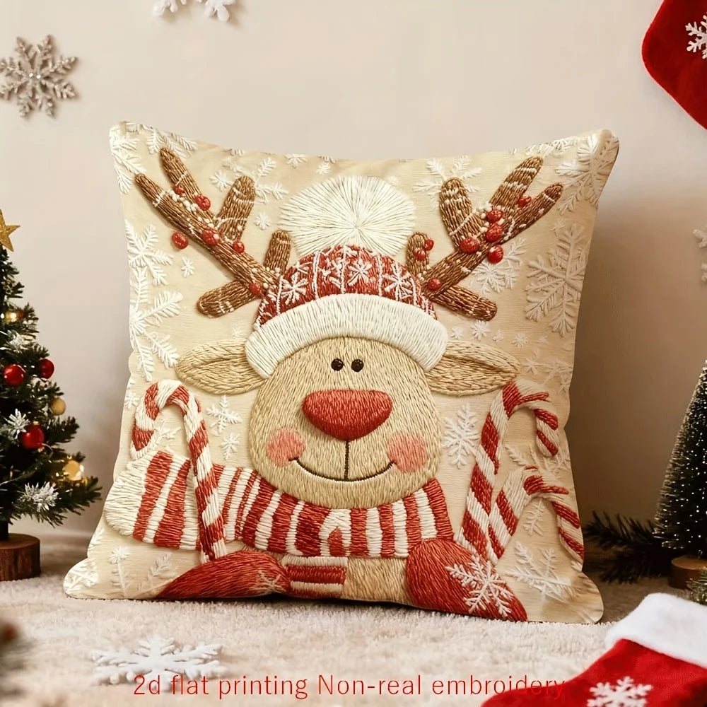 Reindeer & Candy Cane Pillow Cover