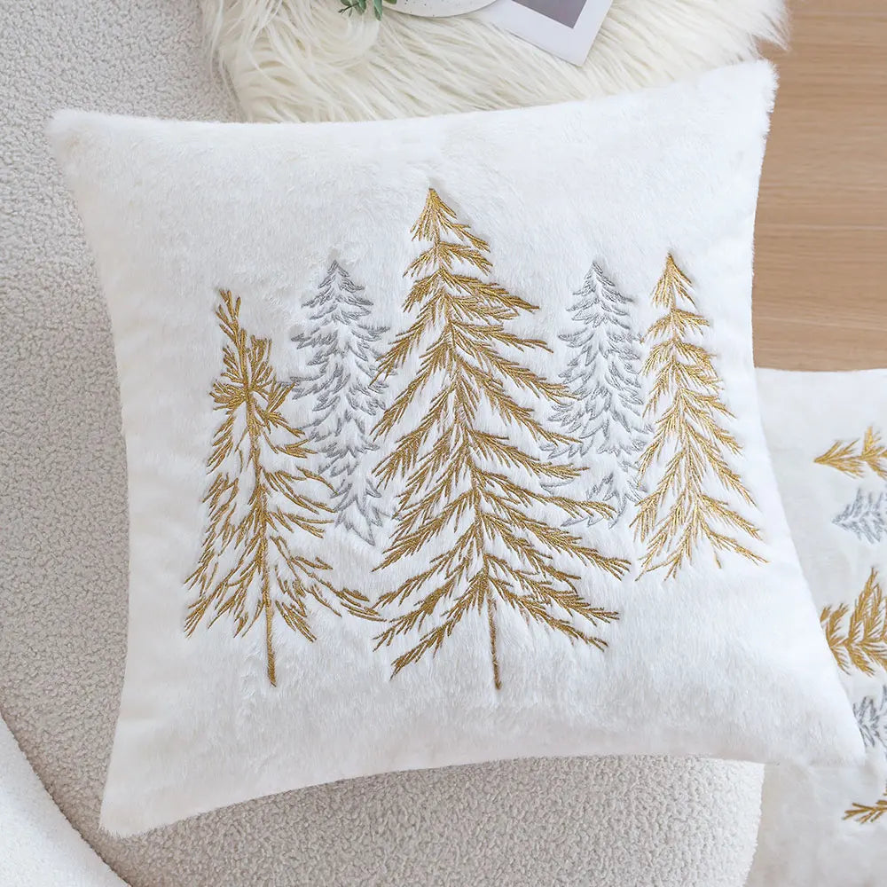 Faux Fur Christmas Tree Pillow Cover