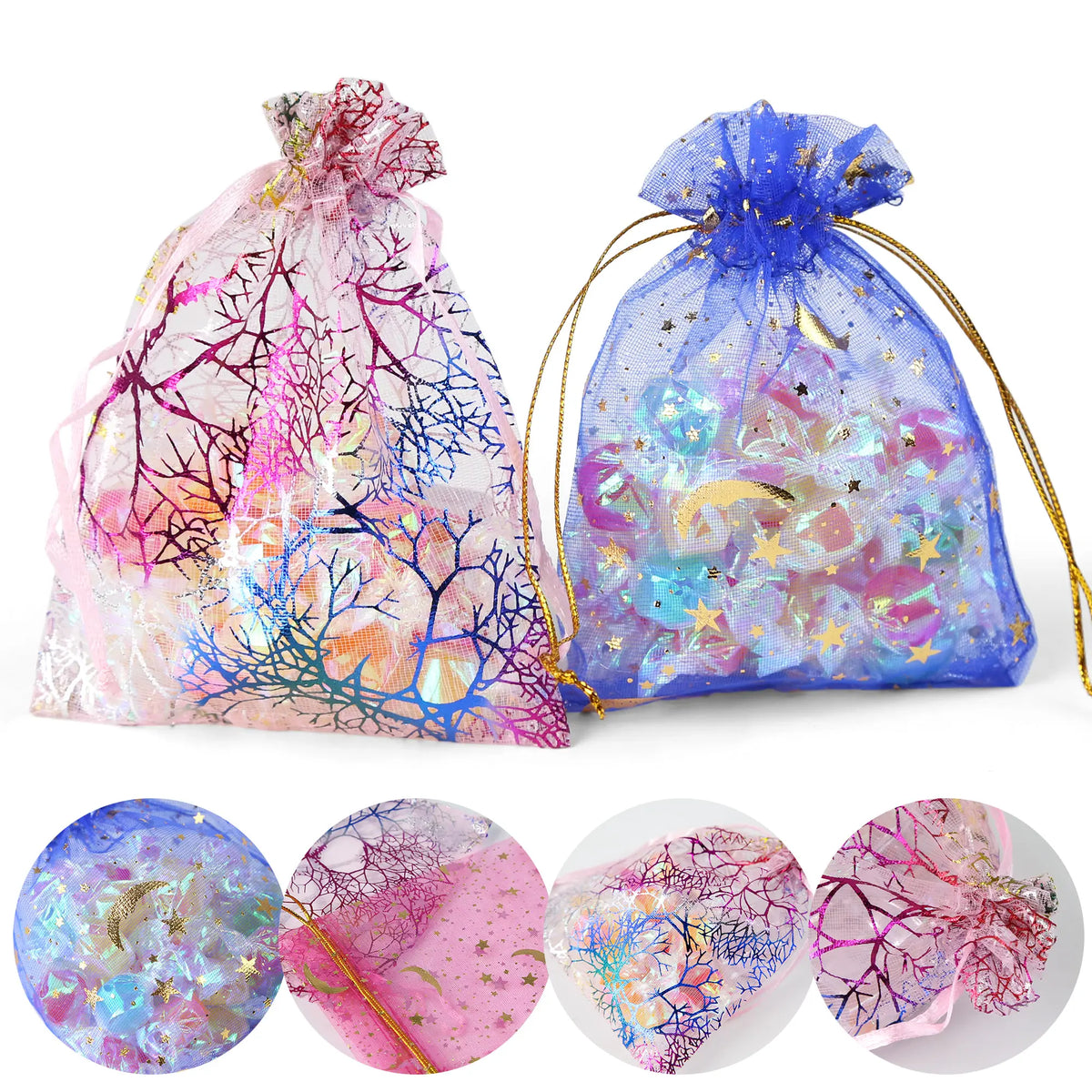 Gold Star Organza Gift Bags — Pack of 100