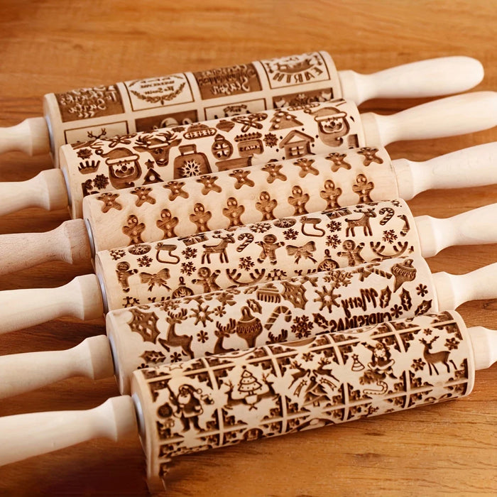 Christmas Engraved Wooden Rolling Pin
