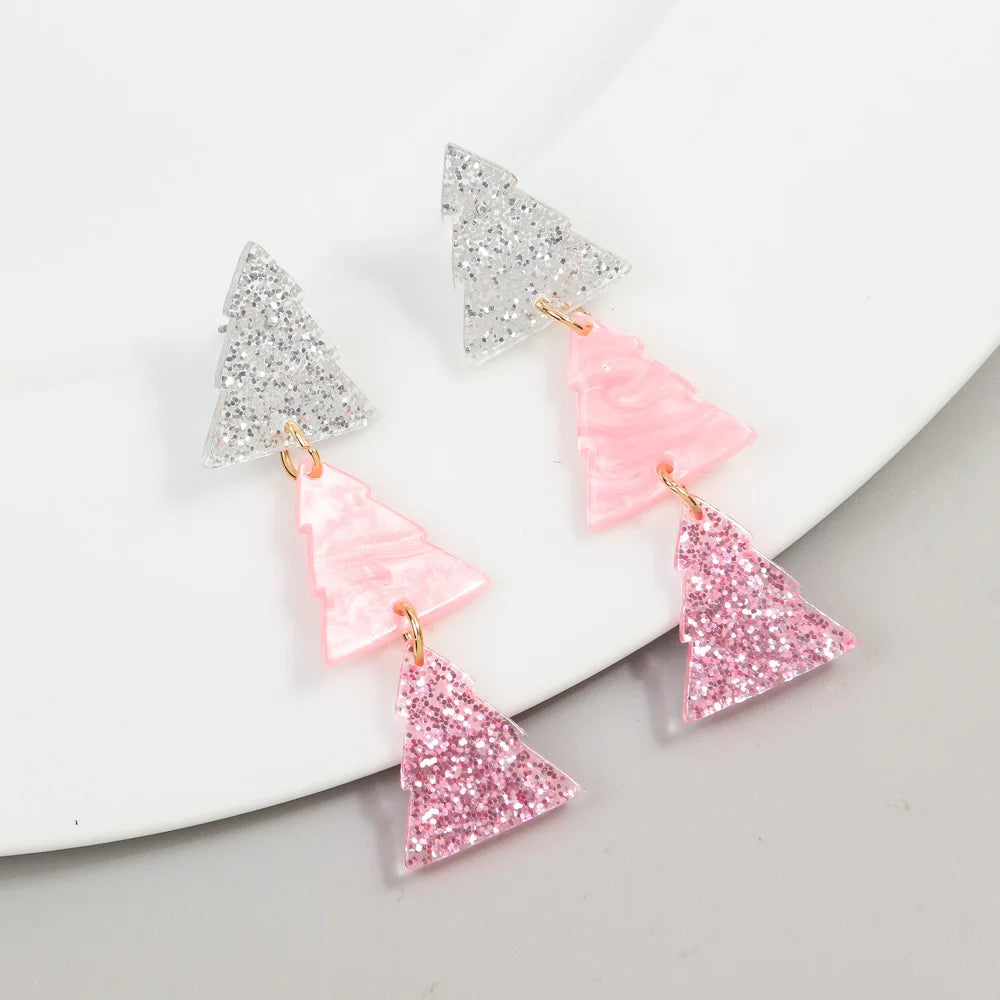 Glitter Acrylic Christmas Tree Earrings
