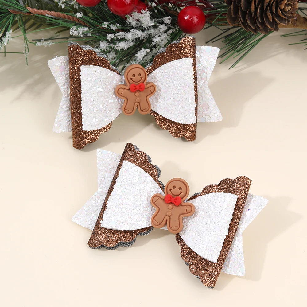 Gingerbread Bow Hair Clips — Pair