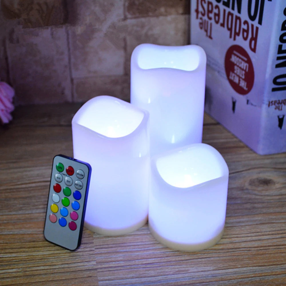 Color-Changing LED Pillar Candles — Set of 3