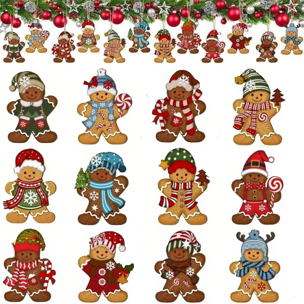 Wooden Gingerbread Character Ornaments — Set of 12