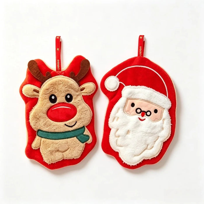 Santa & Reindeer Hanging Hand Towels — Set of 2
