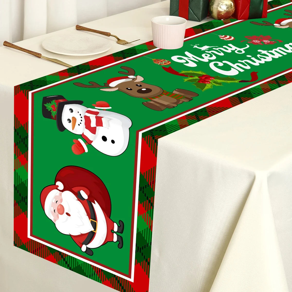 Santa & Holiday Motif Table Runner