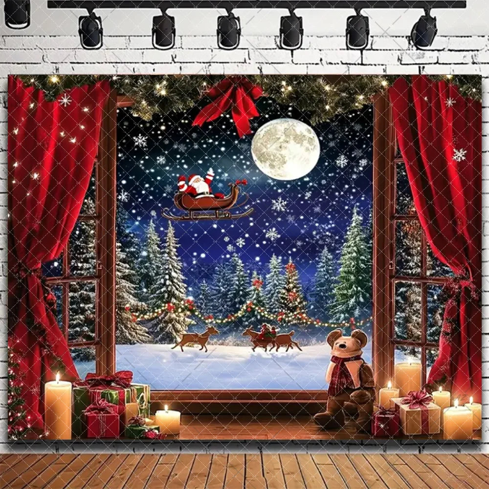 Santa & Fireplace Christmas Photo Backdrop