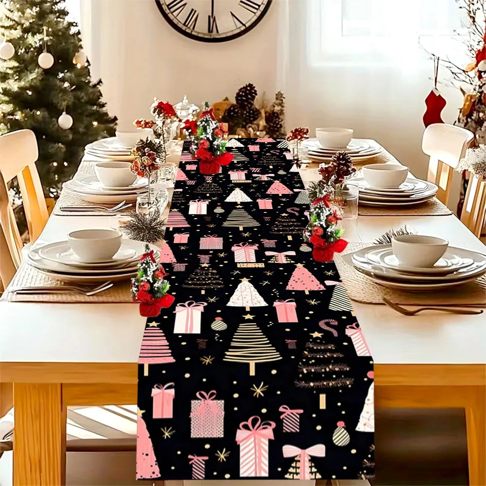 Pink Christmas Tree & Gift Table Runner