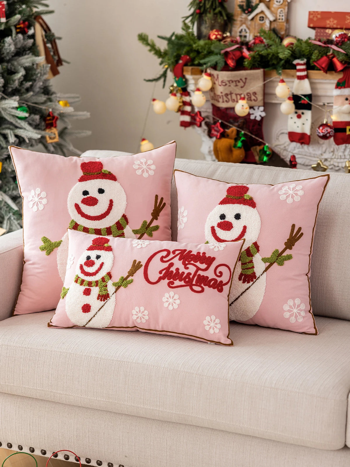 Blush & Beige Winter Pillow Cover