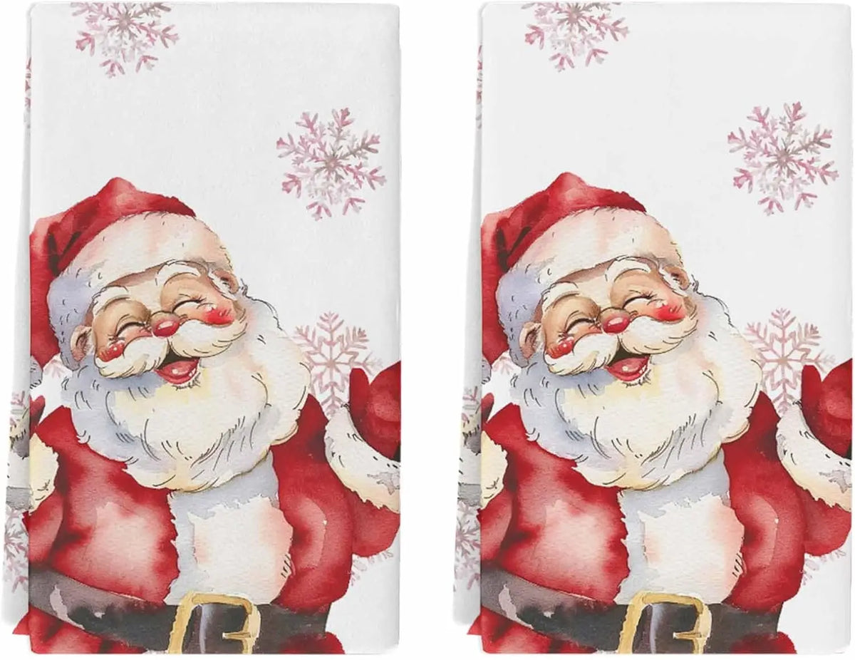 Santa & Snowflake Kitchen Towels — Set of 2
