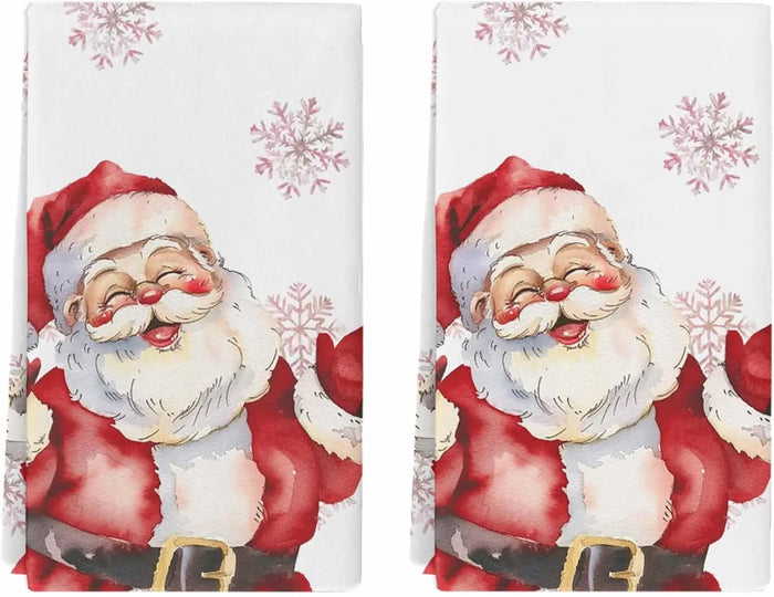 Santa & Snowflake Kitchen Towels — Set of 2