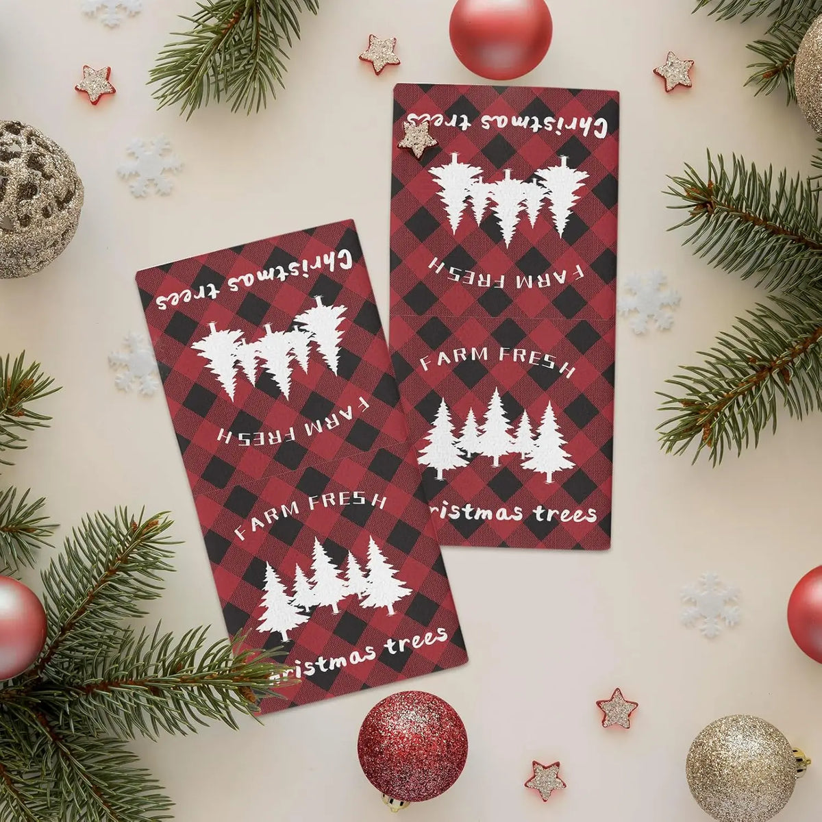 Red & Black Plaid Christmas Tree Towels — Set of 2