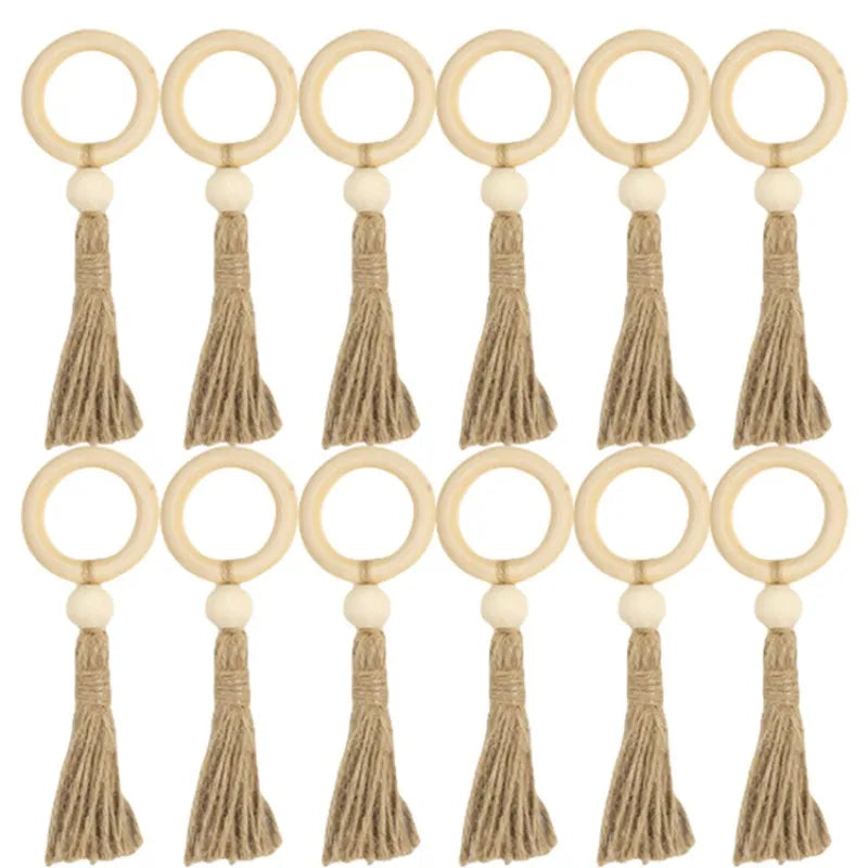 Wood Bead & Tassel Napkin Rings